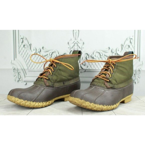 LL BEAN Green Canvas Lace Up Insulated Duck Boots Size 9 - Picture 2 of 9